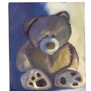 Original oil painting on canvas teddy bear wall art